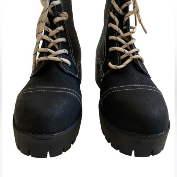 Seven7 Combat Boots Jodi Black Faux Leather Lace Up Contrast Stitching Size 10 - Picture 7 of 12